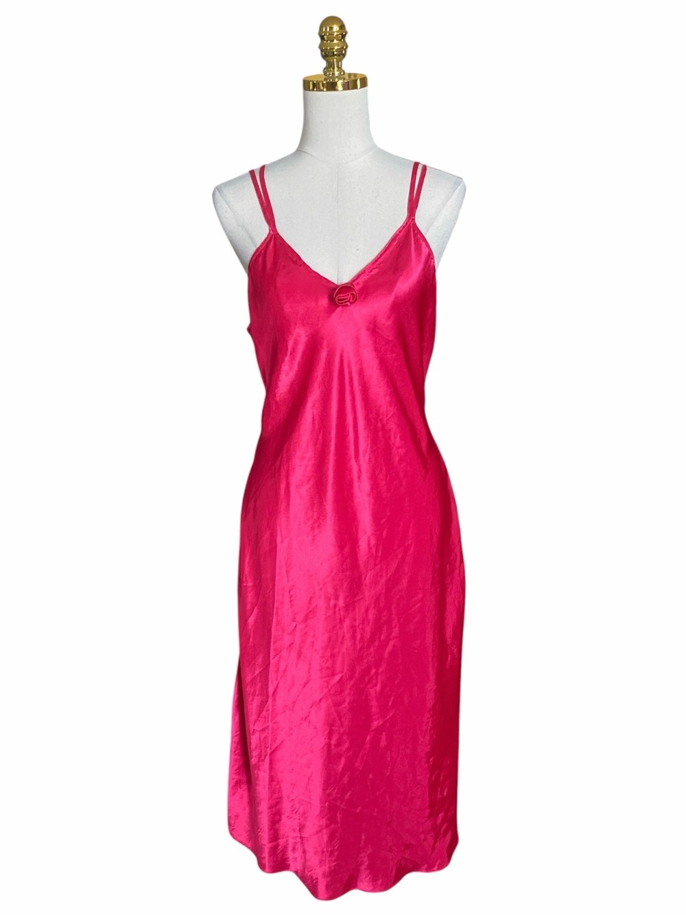 Val Mode Hot Pink Coquette Satin Slip Dress 90s Y2K Indie Sleaze Balletcore M